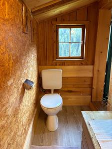 ein Badezimmer mit WC in einer Holzhütte in der Unterkunft Schäferhütte - Zillertal in Grün