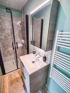 a bathroom with a sink and a shower at Ateliers des rêves - climatisé, Dijon centre in Dijon +9 photos