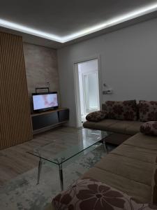 a living room with a couch and a flat screen tv at Luxury Apartmant Neptun Free Parking in Sarajevo