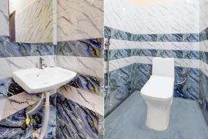 two pictures of a bathroom with a sink and a toilet at Hotel O Bharat Institute of Engineering Hyderabad Formerly Blue Petals in Hyderabad