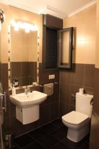 a bathroom with a toilet and a sink at Hostal Valle del Iregua in Albelda de Iregua