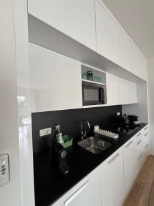 Η κουζίνα ή μικρή κουζίνα στο Apartmán RELAX Riviéra Lipno +17 φωτογραφίες