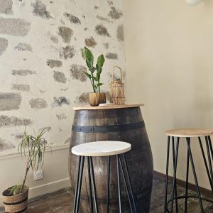 a room with two tables and two stools at Gite Maison Loyac in Tulle