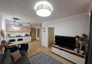 Kuchyň nebo kuchyňský kout v ubytování Apartament Zatoka Snów z widokiem na morze 3,5h od Wawy + 39 fotografií
