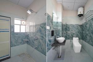 two pictures of a bathroom with a sink and a toilet at Collection O Kesar Crossway Jaipur Formerly Laxmi Palace in Jaipur