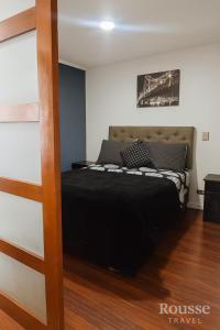 - une chambre avec un lit et une échelle dans l'établissement Departamentos Merced, à Santiago