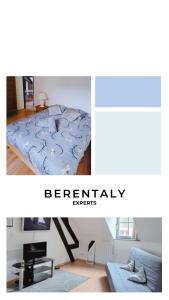 two pictures of a bed in a room at L'Envolée Mansardée - Center in Chartres