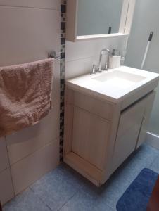 ein Badezimmer mit Waschbecken und Spiegel in der Unterkunft Casa y departamento en mismo domicilio para 10 personas in Barraquero