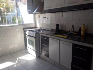 eine Küche mit Herd und Spüle in der Unterkunft Casa y departamento en mismo domicilio para 10 personas in Barraquero + 16 Fotos