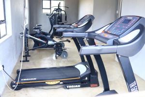 a gym with three exercise bikes and a treadmill at Maison Royale Lodge in Nongoma