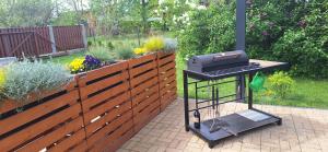 a grill sitting on a table in a garden at Green Oasis House -Linini in Mārupe +26 photos