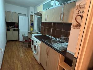 a kitchen with a sink and a washing machine at Abe Studio in Craiova +20 photos
