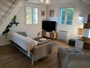 TV a/nebo společenská místnost v ubytování Les Fougères