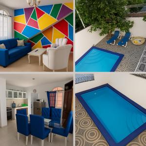 a collage of pictures of a living room and a pool at Villa Privada con Piscina Cerca del Aeropuerto SDQ in Boca Chica