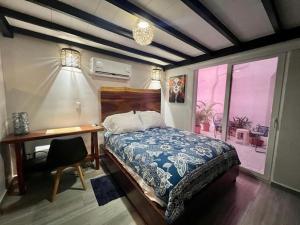 ein Schlafzimmer mit Bett, Schreibtisch und Fenster in der Unterkunft Bucerias Beauty by sport park east side walk to beach in Bucerías + 49 Fotos