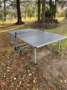 un tavolo da ping pong in un parco alberato di Sunny Garden Bungalow a Besednice