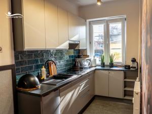una cucina con lavello e fornello forno superiore di LuxApart 9, Lublin, Stare Miasto, Plac Zamkowy a Lublino