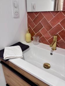 ein Badezimmer mit Badewanne und Waschbecken in der Unterkunft Le Cocon Vert in Cognac