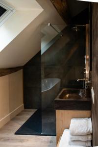 a bathroom with a sink and a bath tub at B&B Langeveldemolen in Merchtem