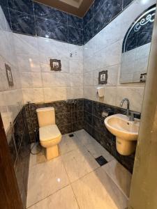 un baño con inodoro y lavabo en Cairǒ-Plazǎ UP Hotel, en El Cairo