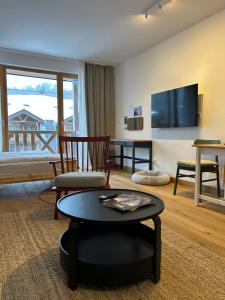 un salon avec une table et une télévision dans l'établissement Studio apartment ASKA, à Jahorina