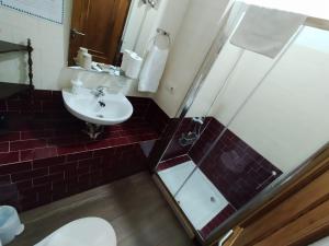 ein Badezimmer mit Waschbecken und Dusche in der Unterkunft La pallota de san Cristóbal in Camino