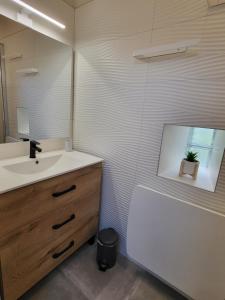 un baño con lavabo y espejo en Le Gemmois, en Sainte-Gemme-sur-Loire