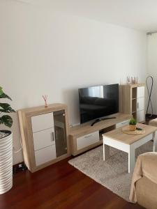 a living room with a tv and a table at Apartamento Cuchia in Cuchia +26 photos