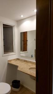 a bathroom with a sink and a mirror at Flat com Piscina e Academia in Uberaba