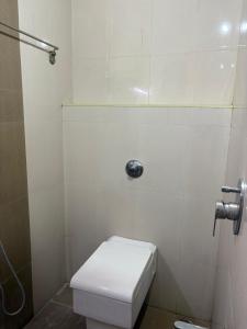 ein weißes WC im Bad mit Dusche in der Unterkunft Royal Elite Perumbakkam in Chennai