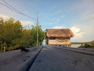MinyaifuinにあるSeawhip Homestayの道路の上に藁葺き屋根の建物 +9枚の写真