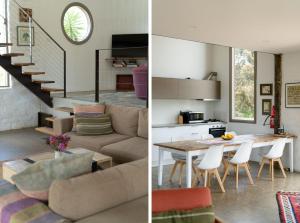 a living room and kitchen with a couch and a table at Lithia Guest House - Daylesford Region in Hepburn Springs +62 photos