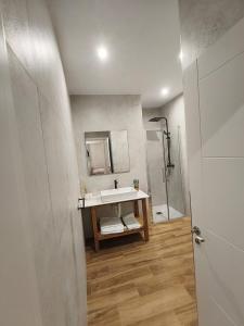 ein Badezimmer mit Waschbecken und Dusche in der Unterkunft El Huertecillo in Villanueva de los Infantes