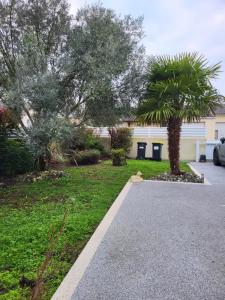 eine Einfahrt mit einer Palme im Hof in der Unterkunft Brigitte in Saujon