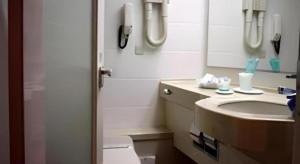 松山市にあるMatsuyama City Hotelの洗面台と鏡のあるバスルーム