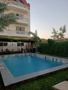 ein großes Schwimmbad vor einem Gebäude in der Unterkunft Set ma'at in Luxor