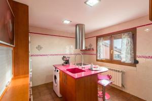 ein Badezimmer mit einem rosa Waschbecken und einer Waschmaschine in der Unterkunft Casa Rural Alojamientos Marte in Requejada + 22 Fotos
