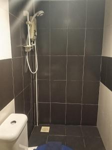 a bathroom with a shower and a toilet at Vitro Hotel in Johor Bahru +13 photos