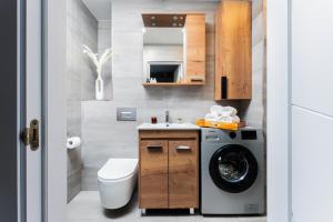 a bathroom with a toilet and a washing machine at Apart-hotel on Koghbatsi 16 in Yerevan +260 photos