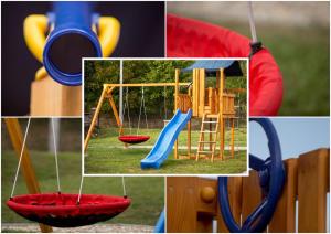 DrégelypalánkHont Vendégház的一组游乐场秋千的照片拼贴画。
