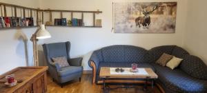 a living room with a couch and a chair at Time Out Moments Haus mit eigener Sauna in Grafenau