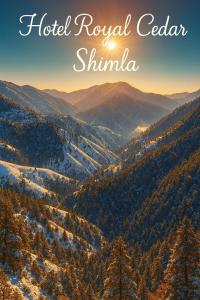 シムラーにあるHotel Royal Cedar Simlaの「ホテル ロイヤル チェコ シルムカ」の文字が書かれた山の谷の景色