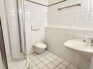 a white bathroom with a toilet and a sink at Hotelkamer voor drie personen op de begane grond - 33-5 in Bunkenburg
