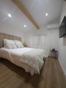 ein weißes Schlafzimmer mit einem großen Bett und einem TV in der Unterkunft Duplex design in Vedène