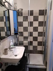a bathroom with a sink and a shower at BB Sextum in Genoa