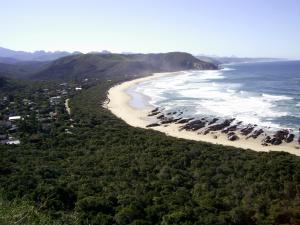 an aerial view of a beach and the ocean at Sea Why in Natureʼs Valley