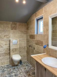 une salle de bains avec toilettes et lavabo dans l'établissement Nice cottage in a village Loire Valley, à Mouzay