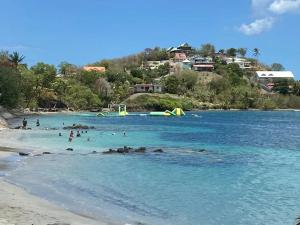 a group of people in the water at a beach at Studio charmant aux Trois-Îlets avec vue mer in Lazaret