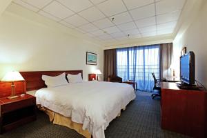 una habitación de hotel con cama y televisor de pantalla plana en Metro Hotel, en Douliu