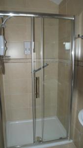 a shower with a glass door in a bathroom at Rockville in Cashel